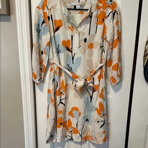 Diane Von Furstenberg Orange and Blue Floral Long Sleeve Dress